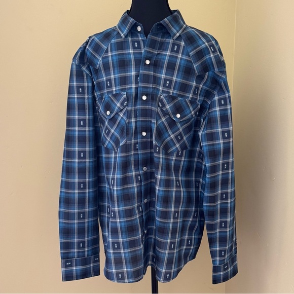 Pendleton Frontier Long-Sleeve Plaid Snap Front Shirt, Blue & Black, Size L, NWT - Picture 3 of 11